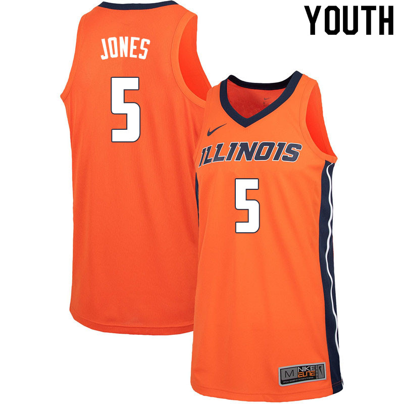 Youth #5 Tevian Jones Illinois Fighting Illini College Basketball Jerseys Sale-Orange